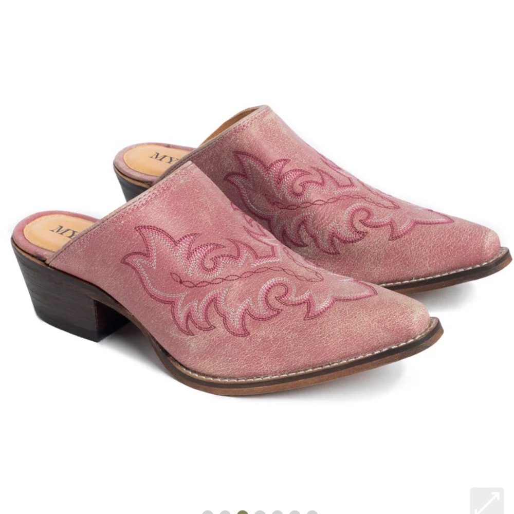 Brand New Pink Slip On Western Leather Mules - Size 8 Cowgirl Style